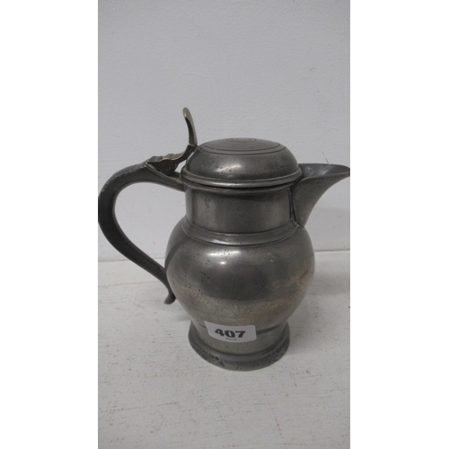 407 - A Pewter ale jug circa 1790 with receipt date 11/11/95 for £200