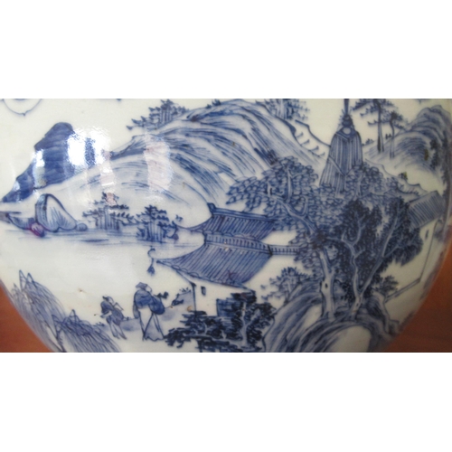 408 - A large Chinese blue and white Jardiniere decorated with continuous landscape - Height 30cm x Diamet... 