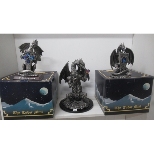 463 - One large unboxed Myth and Magic Tudor Mint figure and two smaller boxed ones, Dragon of the Field a... 