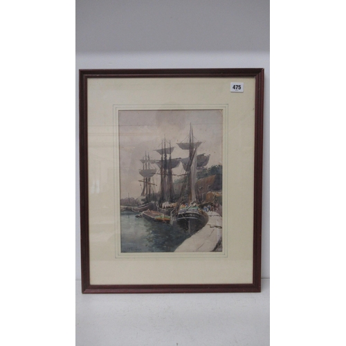 475 - Anthony Thieme, watercolour of ships in harbour - signed bottom left, 25cm x 34cm - framed and glaze... 