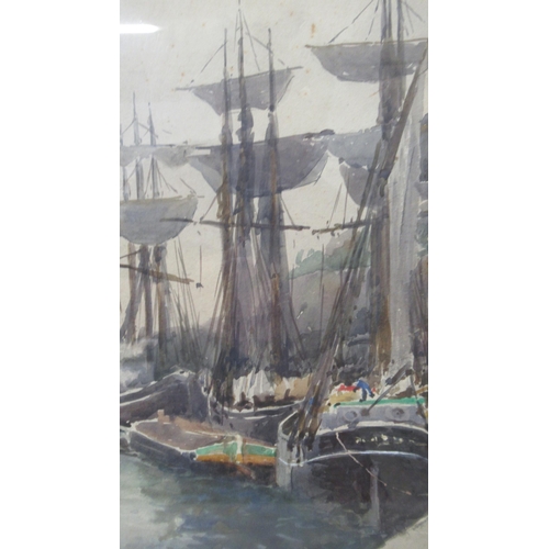 475 - Anthony Thieme, watercolour of ships in harbour - signed bottom left, 25cm x 34cm - framed and glaze... 