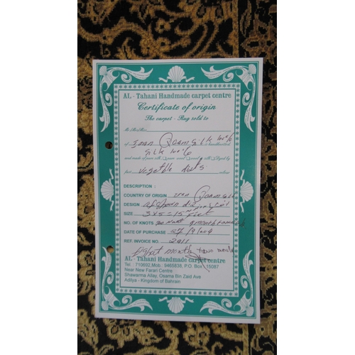 484 - A hand woven Qoom silk in black and yellow - 145cm x 100cm - with certificate