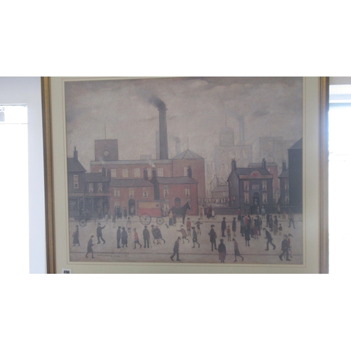 496 - A signed Lowry print signed LS Lowry 1928, 85cm wide x 70cm high