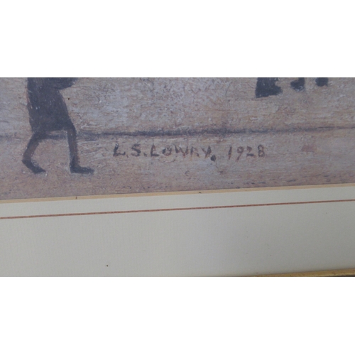 496 - A signed Lowry print signed LS Lowry 1928, 85cm wide x 70cm high