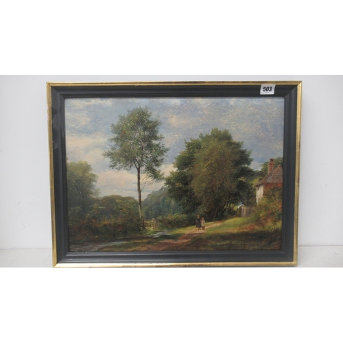 503 - Richard Redgrave (1804-1888), oil on canvas 'Children in a country lane', 49cm x 35cm, signed bottom... 