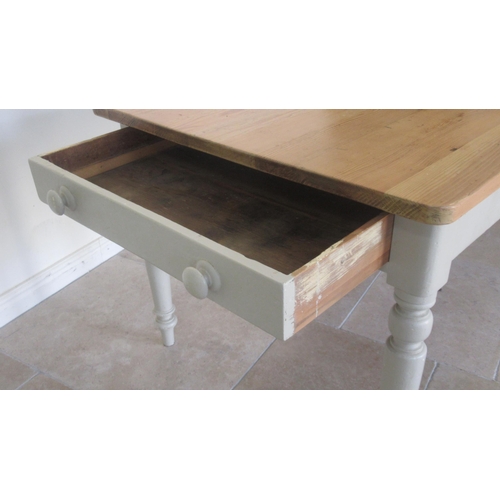 513 - A 19th century pine kitchen table with one drawer and a dummy drawer painted base and re-polished to... 