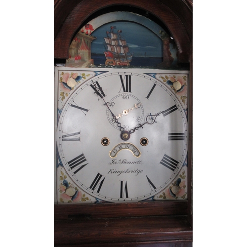 522 - An 8 day longcase clock - the painted dial with a rocking ship Bennett of Kingsbridge in a stained p... 