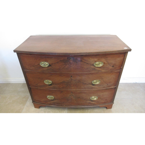 530 - A Georgian mahogany three drawer bowfront chest of drawers, 110cm wide x 86cm high