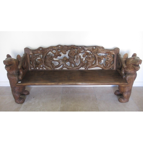 570 - A Black Forest carved bench, Victorian and later - may have been reduced in length - Width 190cm