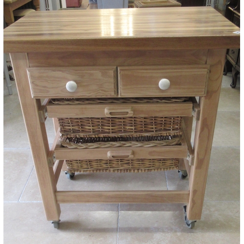 585 - A modern butchers block with two pull out wicker drawers - Width 89cm x Height 100cm