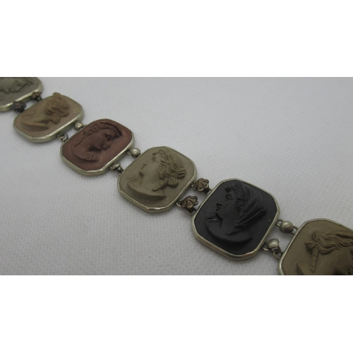 60 - A 19th century Grand Tourn lava Intaglio cameo bracelet set in white metal - approx weight 20cm