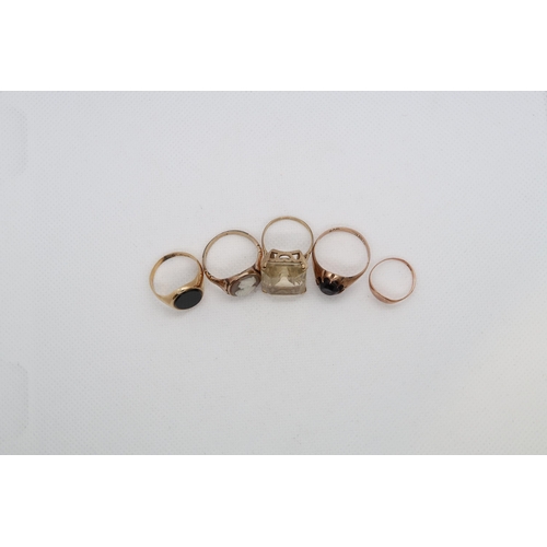 67 - Five 9ct gold rings, various. 19.1g