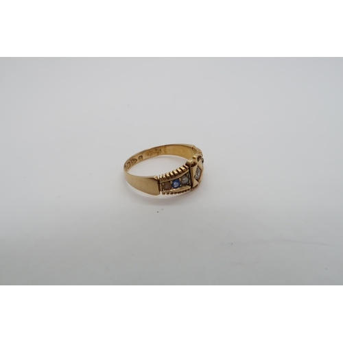 84 - A Victorian 18ct yellow gold, hallmarked, ring with diamond sapphires and seed pearls, size L, appro... 