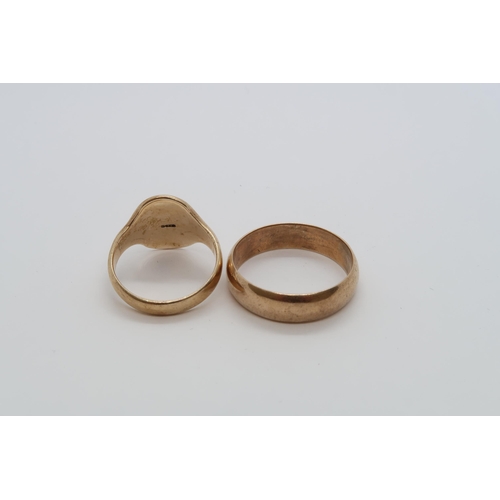 85 - A 9ct yellow gold, hallmarked, wedding band, size V/W together with a 9ct yellow gold, hallmarked, s... 