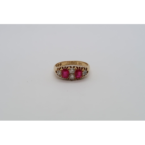 88 - An 18ct yellow gold ruby and diamond bridge ring, size O, approx 3.9 grams