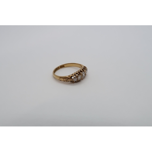 89 - An 18ct yellow gold hallmarked diamond 5 stone ring set with graduated old cut diamonds, size O, app... 