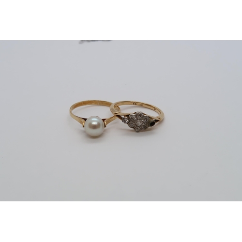 91 - An 18ct hallmarked diamond cluster ring damaged together with an approx 18ct (tested) yellow gold pe... 