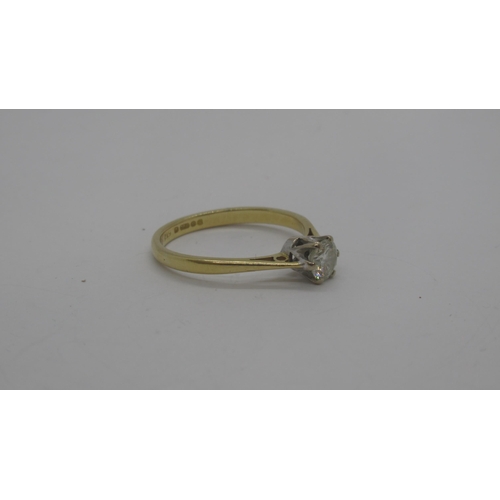 166 - An 18ct  yellow gold (hallmarked) diamond solitaire single stone ring - round brilliant cut diamond ... 