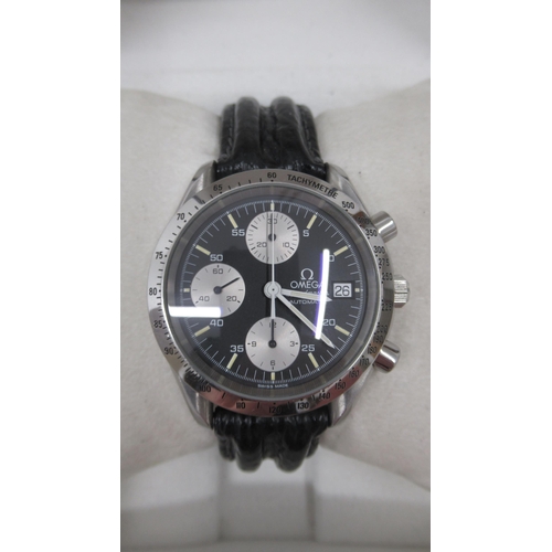 271 - An Omega Speedmaster Automatic Chronograph 'Panda' dial, stainless steel case approx 38mm on black l... 