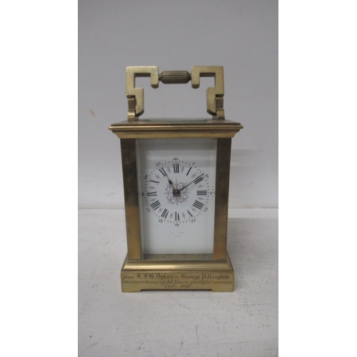 377 - A 19th century French carriage clock, cast brass case - 12cm x 8cm x 7.5cm - date 1881