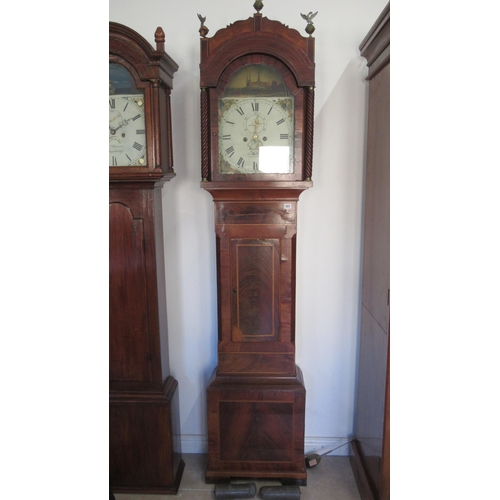 523 - An 8 day longcase clock with a painted dial signed Walter Wells in a mahogany and inlaid case - need... 