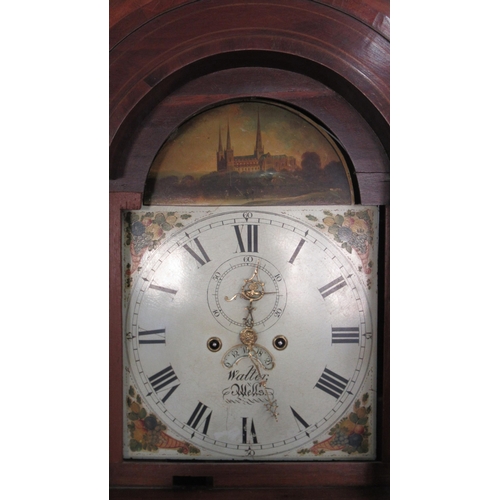 523 - An 8 day longcase clock with a painted dial signed Walter Wells in a mahogany and inlaid case - need... 