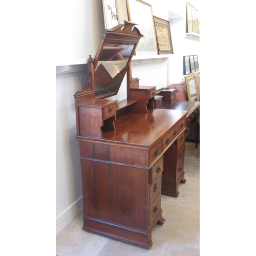 593 - A satinwood dressing table with a mirror over nine drawers - Width 120cm - and a single balloon back... 