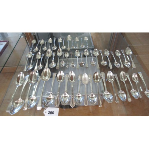 290 - 53 silver spoons, hallmarks various - approx weight 31 troy oz and one plated