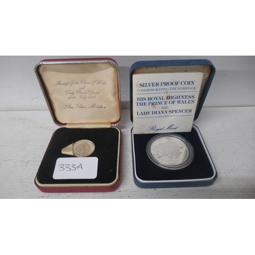 333A - A Royal Mint 1981 silver proof crown Royal Wedding together with another Royal Wedding silver coin