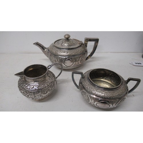 298 - An Indian silver three piece tea set, approx 22.6 troy oz