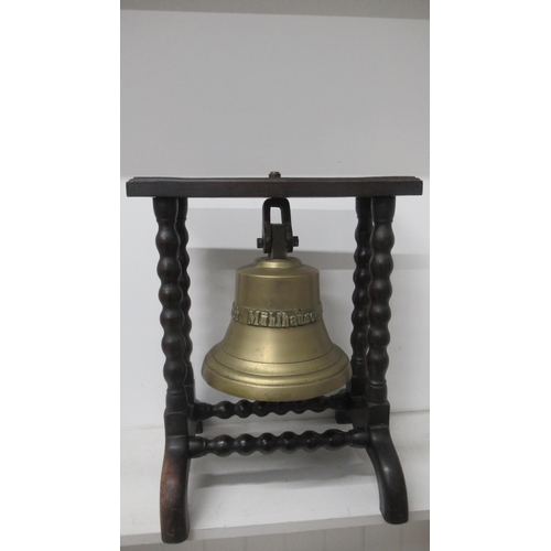 413 - A ships bell on a stand inscribed Mihlhausen 1 Thur H & F Steinbach