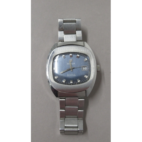 307 - TISSOT. Seastar. 35mm.  Automatic. 1970's. S/steel with blue dial, sweep second hand and date at 3.O... 