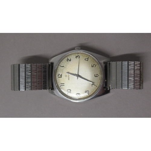 309 - ZENITH. 50's/60's plain steel. 35mm. Arabic numerals. Manual nicely aged. Original button. Working i... 