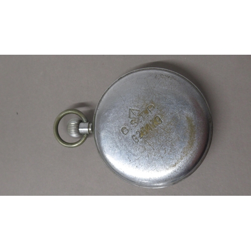 313 - HELVETIA metal cased pocket watch. 52mm. Luminous hands. Military marking to rear. Working in salero... 