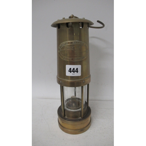 444 - A brass miners lamp - E. Thomas & Williams Ltd, Aberdare - 25cm