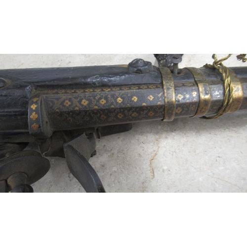 452 - A 19th century flintlock smoothbore musket/jezail, 128cm steal barrel with gold damascene decoration... 