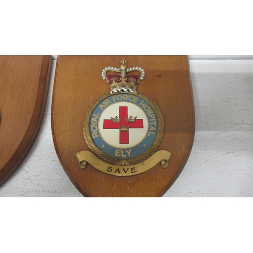 456 - Five RAF shields including Ely Hospital, Henlow, Wegberg, Wroughton