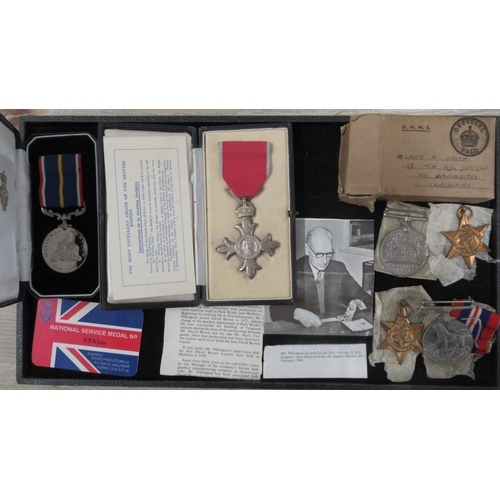 460 - Assorted medals - WW2 War & Defence medals, Burma Star, 1939/45 Star, MBE & National Service medal