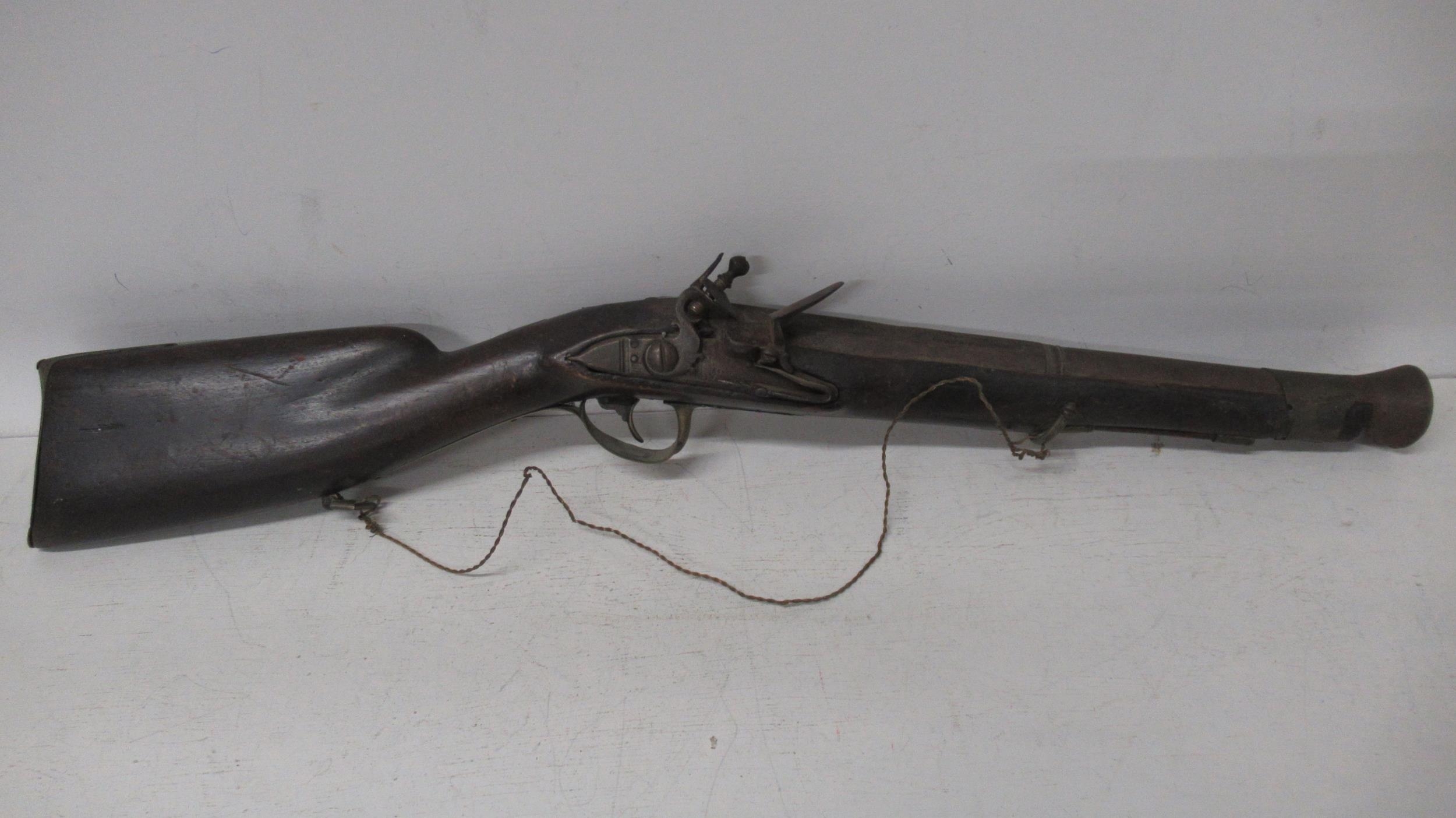 A steel barrel flintlock Blunderbuss, brass inlay to barrel (38cm) lock ...