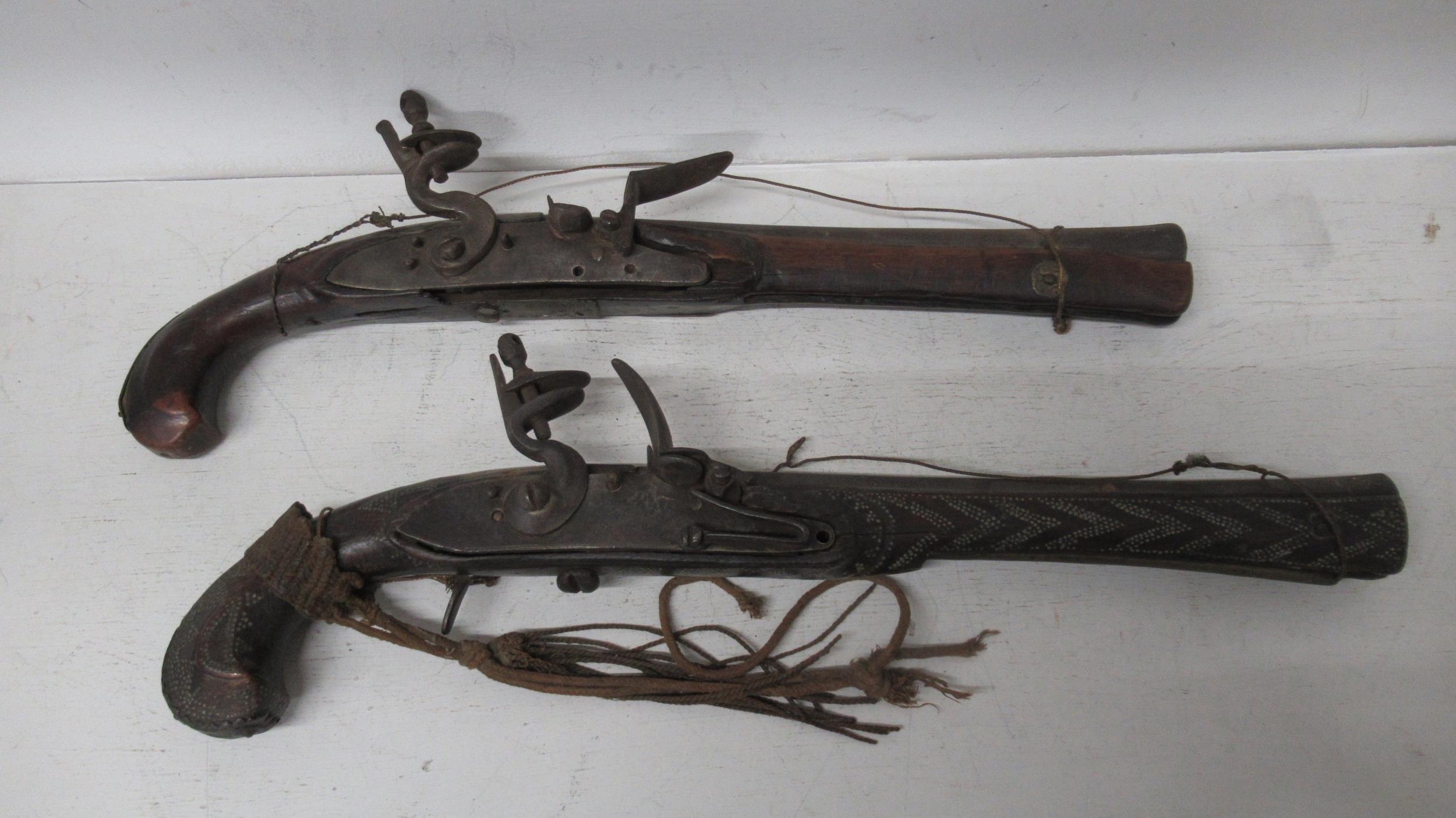 A steel barrel flintlock Blunderbuss, brass inlay to barrel (38cm) lock ...