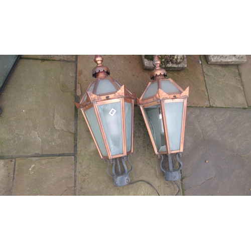 615 - Two brass lamp post tops - two panes of glass broken