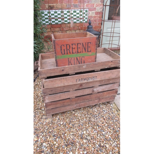 618 - Six vintage apple crates and a Green King bottle holder