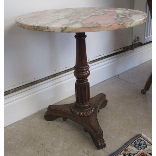 625 - A William IV rosewood occasional/wine table with added marble top on turned and fluted column - marb... 