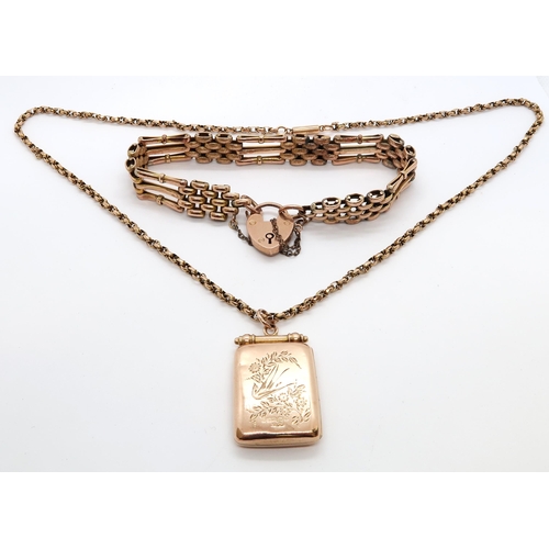 70 - A 9ct (hallmarked) locket, approx 3cm x 2cm, on 9ct (hallmarked) chain, 45cm - together with a 9ct (... 