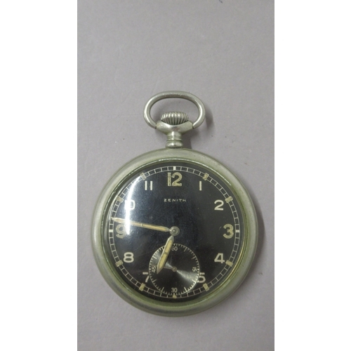 315 - ZENITH Kriegsmarine Pocket Watch, 49mm. serial no. D.8410891.H. Metal case. Black dial, sub seconds.... 