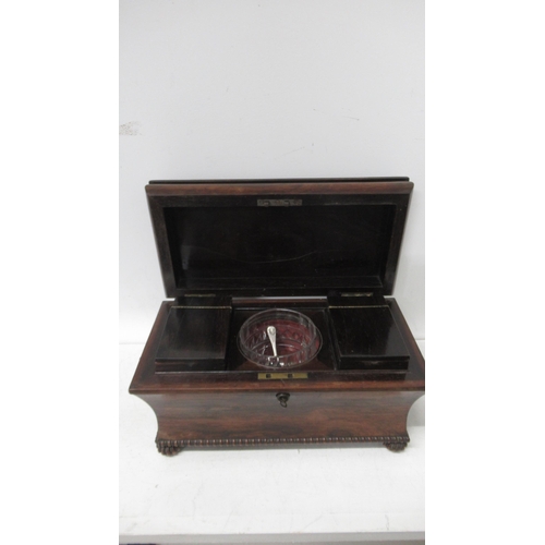 612 - A Georgian mahogany tea caddy with a mixing bowl - Width 35cm