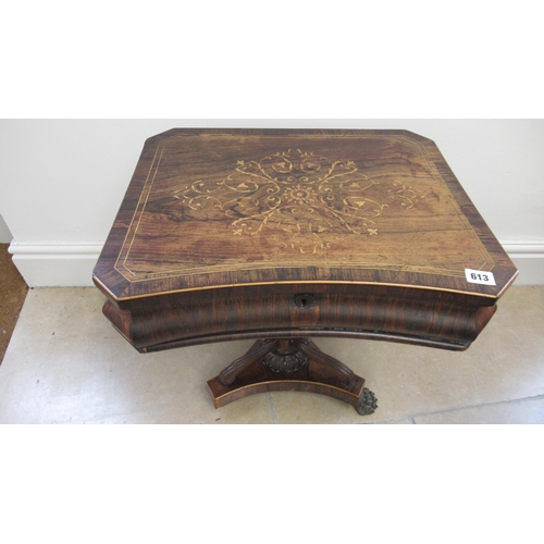 613 - A rosewood inlaid workbox on a shortened pedestal - Height 48cm