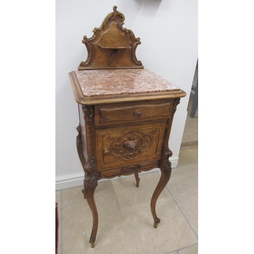 615 - A Continental side cabinet with a marble top - Height 105cm x Width 42cm