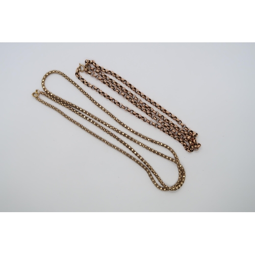 66 - Two approx 9ct (tested) chains, 57cm and 48cm, total approx 13.2 grams