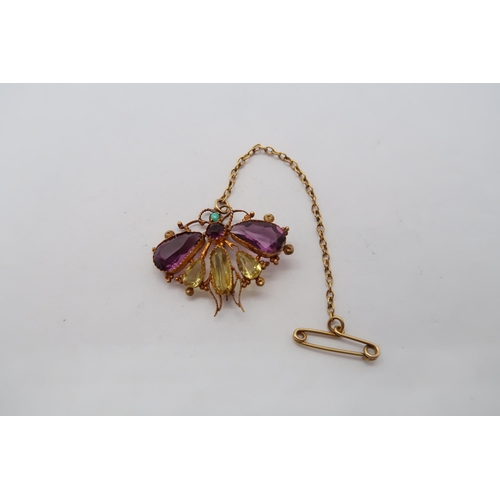 70 - A Victorian amethyst and citrine butterfly shaped brooch, approx 3cm, approx 3.2 grams